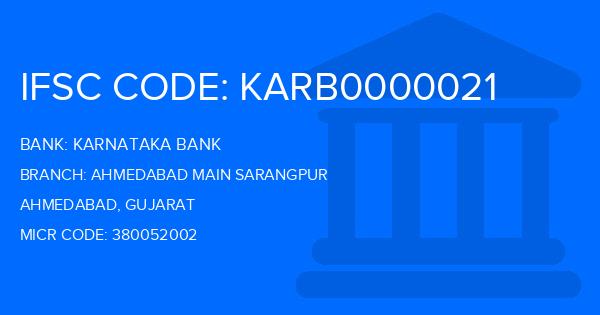 Karnataka Bank Ahmedabad Main Sarangpur Branch IFSC Code