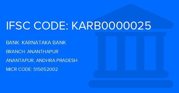 Karnataka Bank Ananthapur Branch IFSC Code