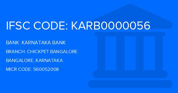 Karnataka Bank Chickpet Bangalore Branch IFSC Code