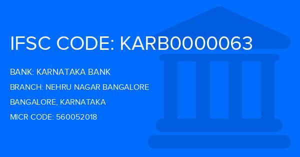 Karnataka Bank Nehru Nagar Bangalore Branch IFSC Code