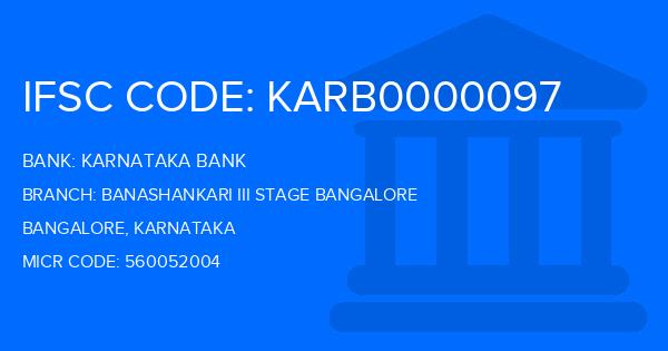 Karnataka Bank Banashankari Iii Stage Bangalore Branch IFSC Code