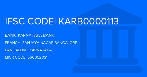 Karnataka Bank Sanjaya Nagar Bangalore Branch IFSC Code