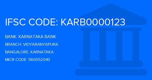 Karnataka Bank Vidyaranyapura Branch IFSC Code
