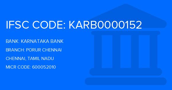Karnataka Bank Porur Chennai Branch IFSC Code