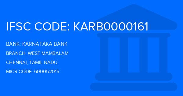 Karnataka Bank West Mambalam Branch IFSC Code