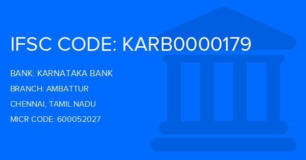 Karnataka Bank Ambattur Branch IFSC Code