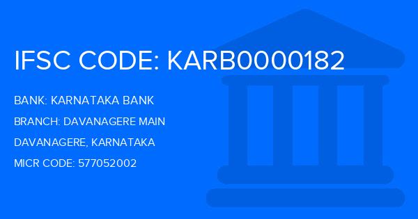 Karnataka Bank Davanagere Main Branch IFSC Code