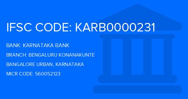 Karnataka Bank Bengaluru Konanakunte Branch IFSC Code
