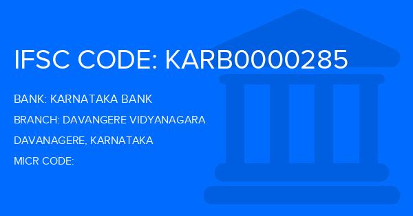 Karnataka Bank Davangere Vidyanagara Branch IFSC Code