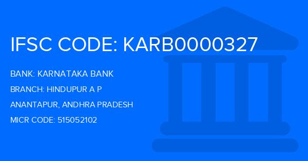 Karnataka Bank Hindupur A P Branch IFSC Code