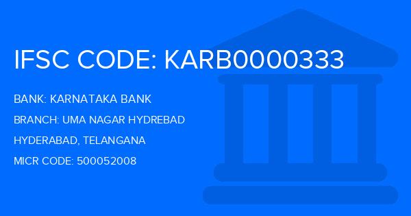 Karnataka Bank Uma Nagar Hydrebad Branch IFSC Code