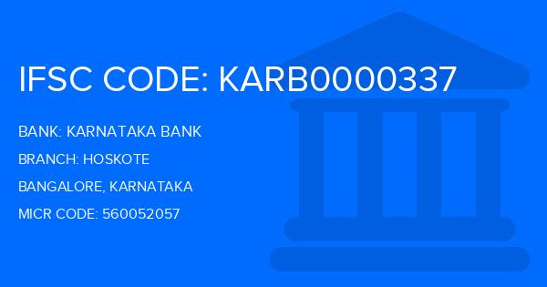 Karnataka Bank Hoskote Branch IFSC Code