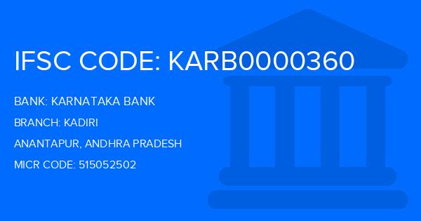 Karnataka Bank Kadiri Branch IFSC Code
