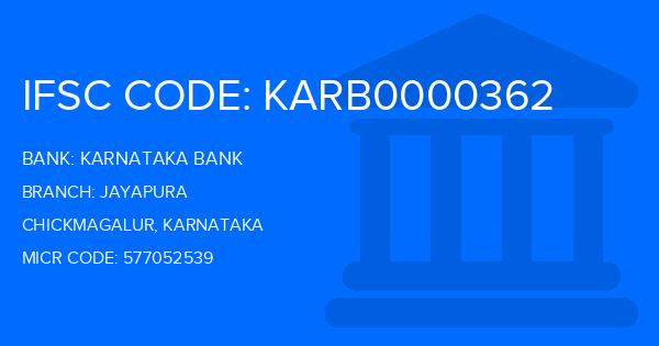 Karnataka Bank Jayapura Branch IFSC Code