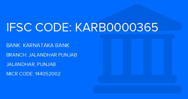 Karnataka Bank Jalandhar Punjab Branch IFSC Code