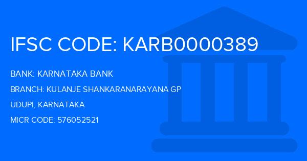Karnataka Bank Kulanje Shankaranarayana Gp Branch IFSC Code