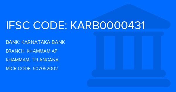 Karnataka Bank Khammam Ap Branch IFSC Code