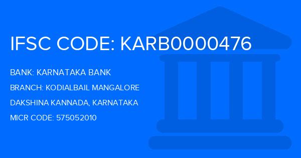 Karnataka Bank Kodialbail Mangalore Branch IFSC Code