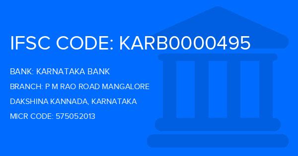 Karnataka Bank P M Rao Road Mangalore Branch IFSC Code