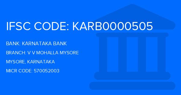 Karnataka Bank V V Mohalla Mysore Branch IFSC Code