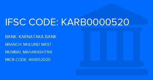Karnataka Bank Mulund West Branch IFSC Code