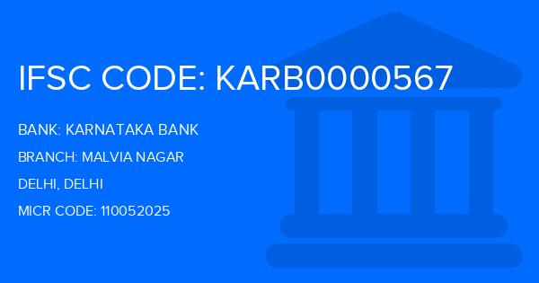 Karnataka Bank Malvia Nagar Branch IFSC Code