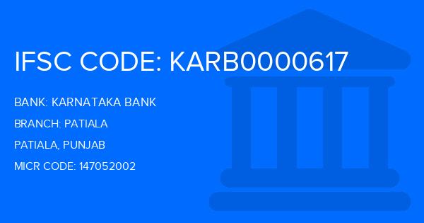 Karnataka Bank Patiala Branch IFSC Code