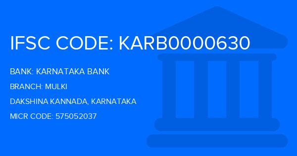 Karnataka Bank Mulki Branch IFSC Code