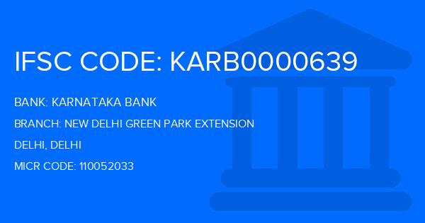 Karnataka Bank New Delhi Green Park Extension Branch IFSC Code