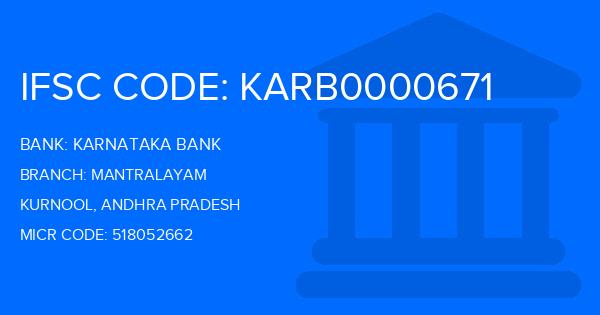 Karnataka Bank Mantralayam Branch IFSC Code