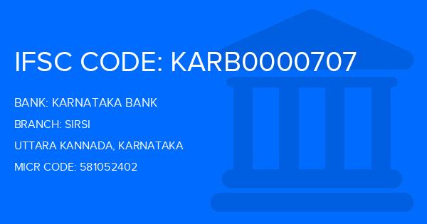 Karnataka Bank Sirsi Branch IFSC Code