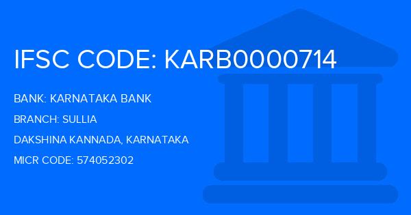 Karnataka Bank Sullia Branch IFSC Code