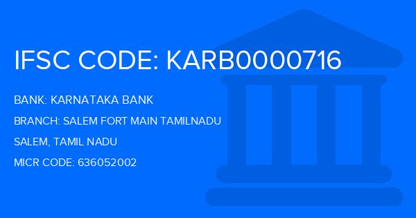 Karnataka Bank Salem Fort Main Tamilnadu Branch IFSC Code