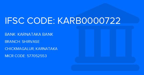 Karnataka Bank Shirvase Branch IFSC Code