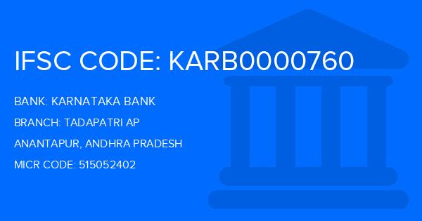 Karnataka Bank Tadapatri Ap Branch IFSC Code