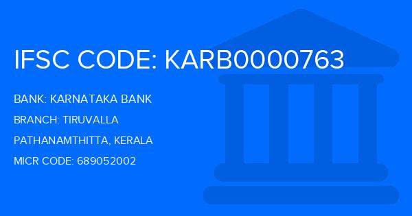 Karnataka Bank Tiruvalla Branch IFSC Code
