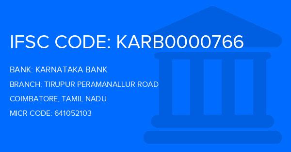 Karnataka Bank Tirupur Peramanallur Road Branch IFSC Code