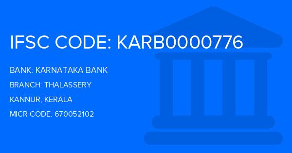 Karnataka Bank Thalassery Branch IFSC Code
