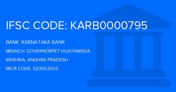 Karnataka Bank Governorpet Vijayawada Branch IFSC Code