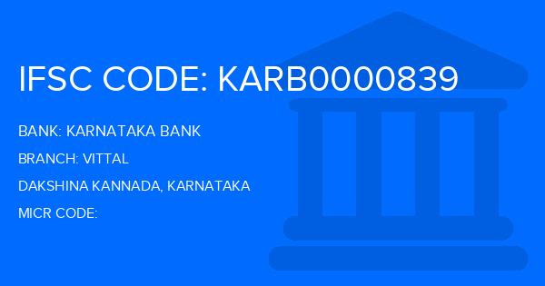 Karnataka Bank Vittal Branch IFSC Code