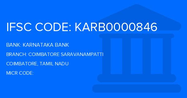 Karnataka Bank Coimbatore Saravanampatti Branch IFSC Code