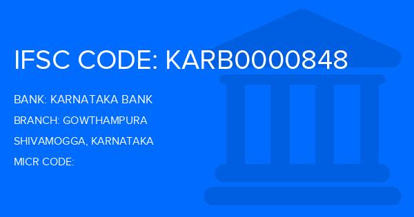 Karnataka Bank Gowthampura Branch IFSC Code