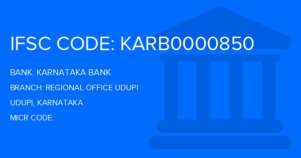 Karnataka Bank Regional Office Udupi Branch IFSC Code