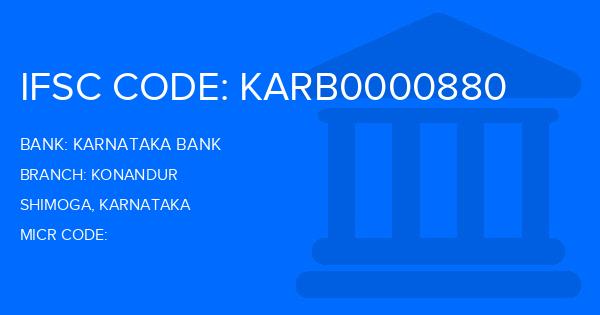 Karnataka Bank Konandur Branch IFSC Code