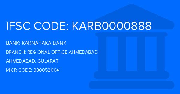 Karnataka Bank Regional Office Ahmedabad Branch IFSC Code