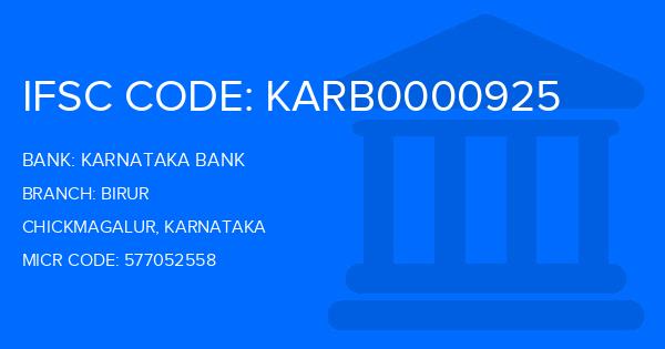 Karnataka Bank Birur Branch IFSC Code