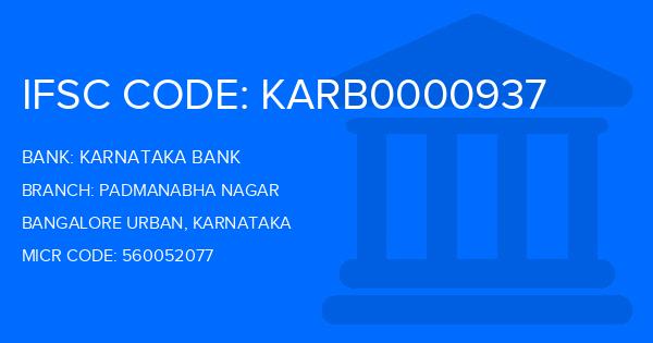 Karnataka Bank Padmanabha Nagar Branch IFSC Code
