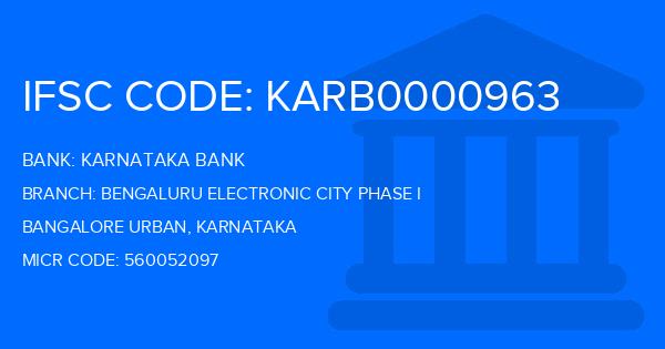 Karnataka Bank Bengaluru Electronic City Phase I Branch IFSC Code