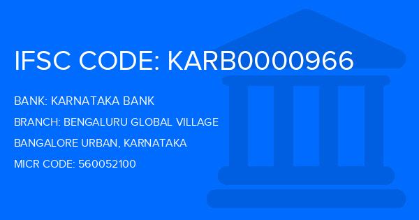 Karnataka Bank Bengaluru Global Village Branch IFSC Code