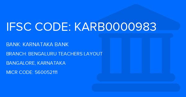 Karnataka Bank Bengaluru Teachers Layout Branch IFSC Code